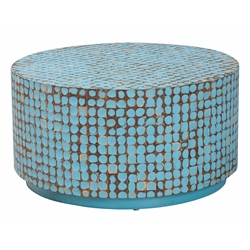 bali & pari Kaloni Bohemian Sky Blue Coconut Shell and Acacia Wood Coffee Table